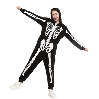 Halloween Costume Luminous Skeleton Print Family Matching Pajamas Hooded Long Sleeve Adults Kids One-Piece Outfit