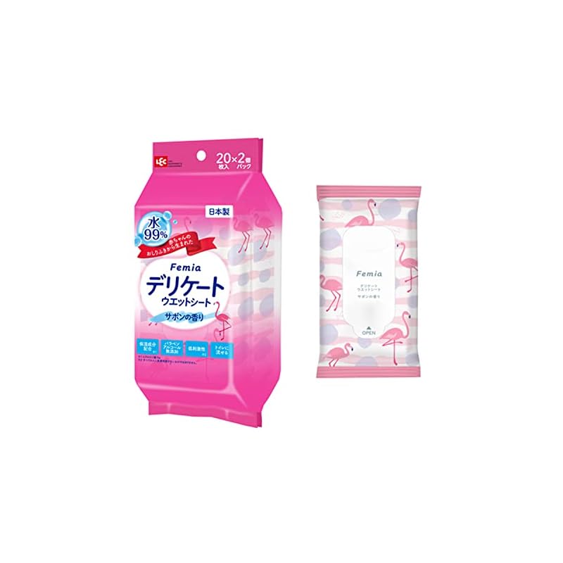 LEC Women's Delicate Wet Wipes Femia 20 wipes x 2 packs (Soap Scent) Flushable / Made in Japan / For post-hair removal care / Developed from baby