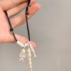 Adjustable Bone Pendant Choker Long Sweater Chain Versatile Fish Pendant Necklace  Casual Wear