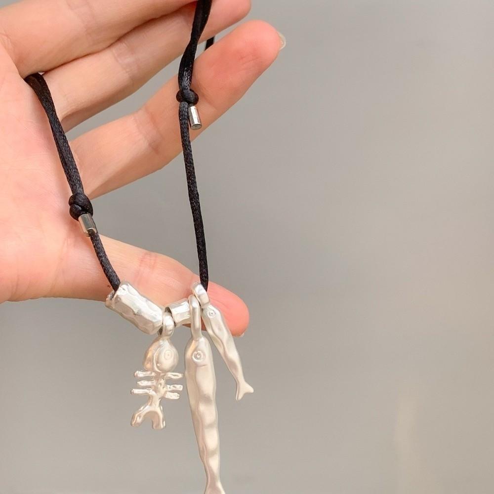Adjustable Bone Pendant Choker Long Sweater Chain Versatile Fish Pendant Necklace  Casual Wear