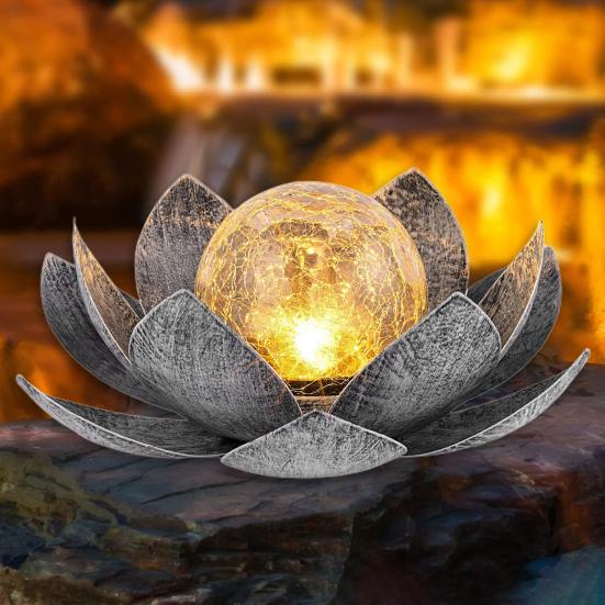 Solar Powered Lotus Light Automatic On/Off IP55 Waterproof Wireless Design Solar Garden Lamp Lawn Patio Outdoor Decoration