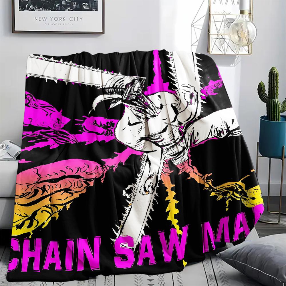 1Pc Chainsaw Man Print Flannel Blanket, High quality Comfortable for All Seasons, Home Decor, Warmth and Comfort, Perfect for Christmas Gifts