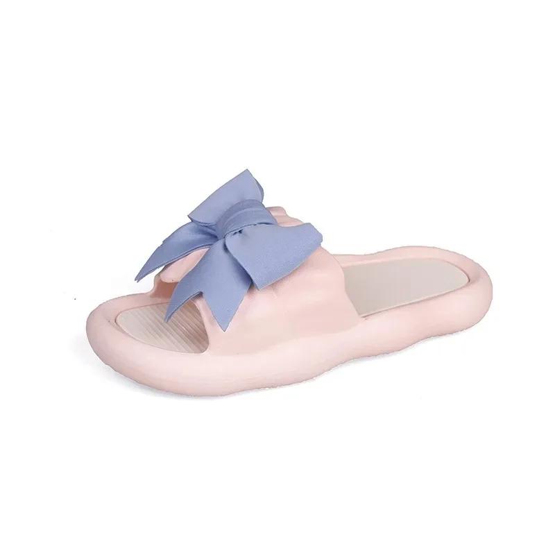 Mode Sommer Neue Schleifen-Slipper für Damen Trendige Indoor Niedliche und Vielseitige Dicke Sohle Slipper Ein-Linien-Slipper Outdoor Damenschuhe