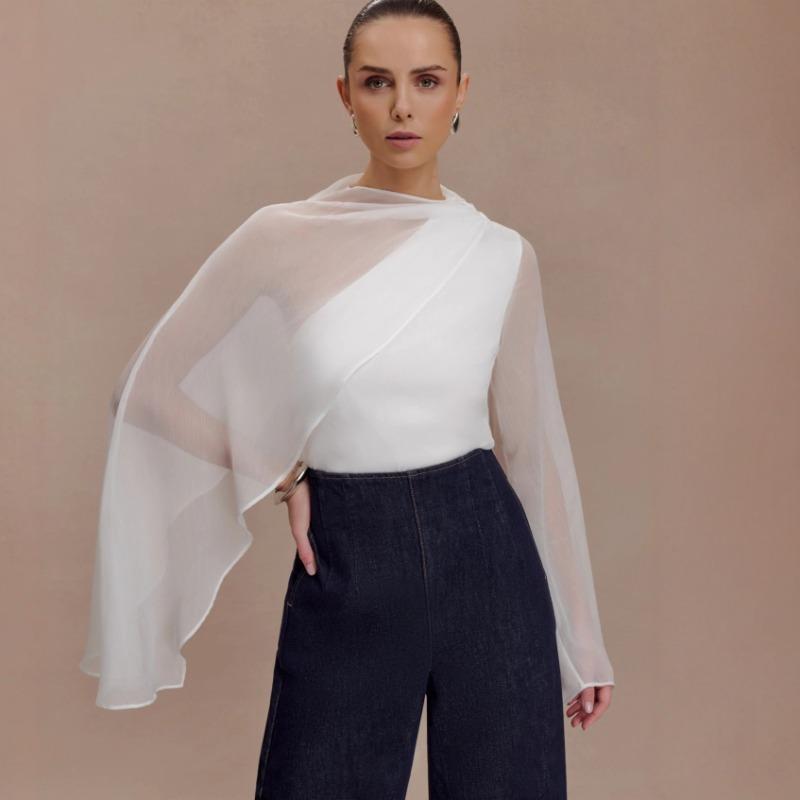 

Женская новая шифоновая рубашка-шаль с длинным рукавом, облегающий сексуальный топ для женщин S белый
