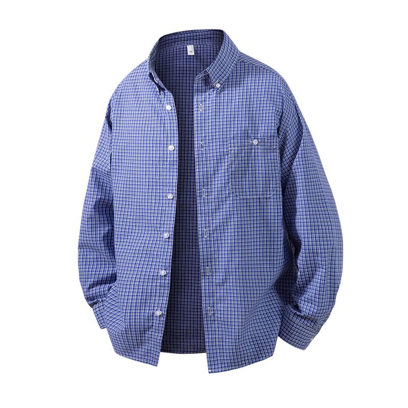 

Plaid Striped Long Sleeve Shirt Fashionable Sun Protection Jacket For Men Solid Color Plaid 3XL синій