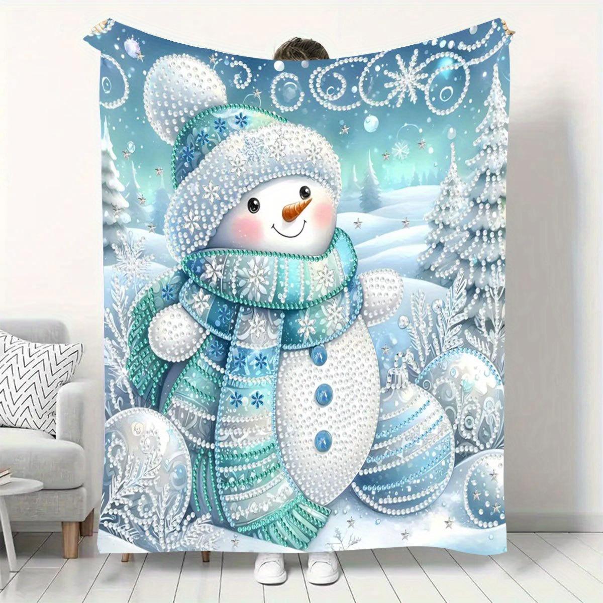 Cute Snowman Pattern Flannel Blanket - Soft, Warm Blanket for Sofa, Bed, Travel, Camping and Office Decoration, Christmas 130x150cm