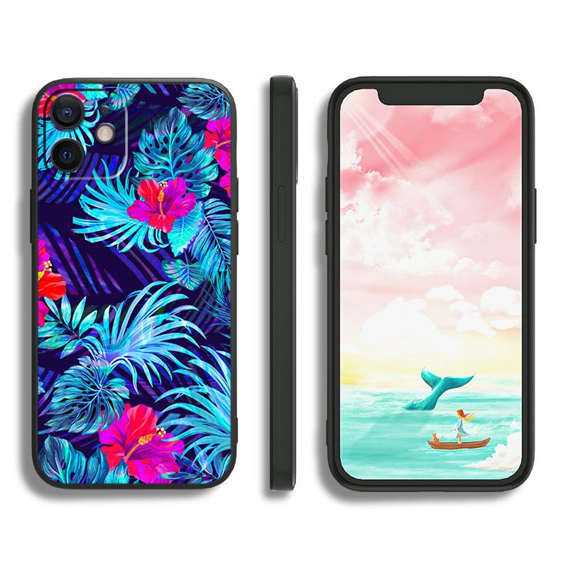 

Красочные цветочные листья для Apple iPhone 11 12 13 Max Mini 7 8 X XR XS Pro Plus черный роскошный силиконовый мягкий чехол для телефона iPhone 13 Pro Max