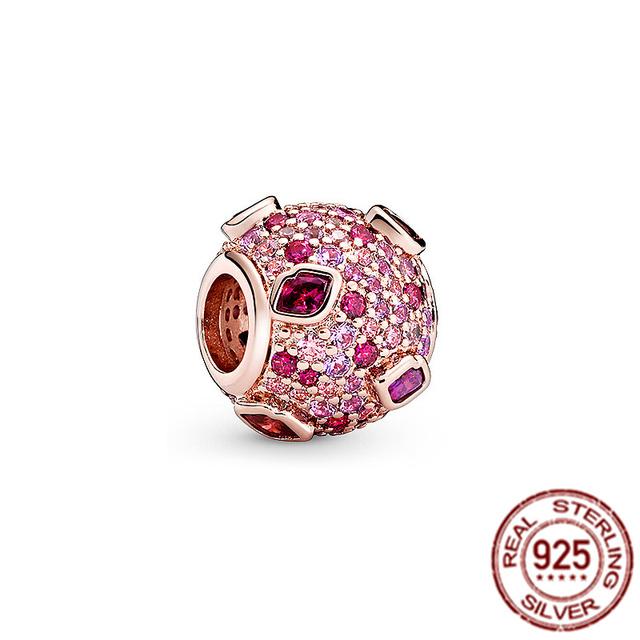 Rose Gold Sparkling Levelled Heart Beads Pink Air Balloon Charms 925 Sterling Silver Jewelry Fit Original Fasion Bracelet
