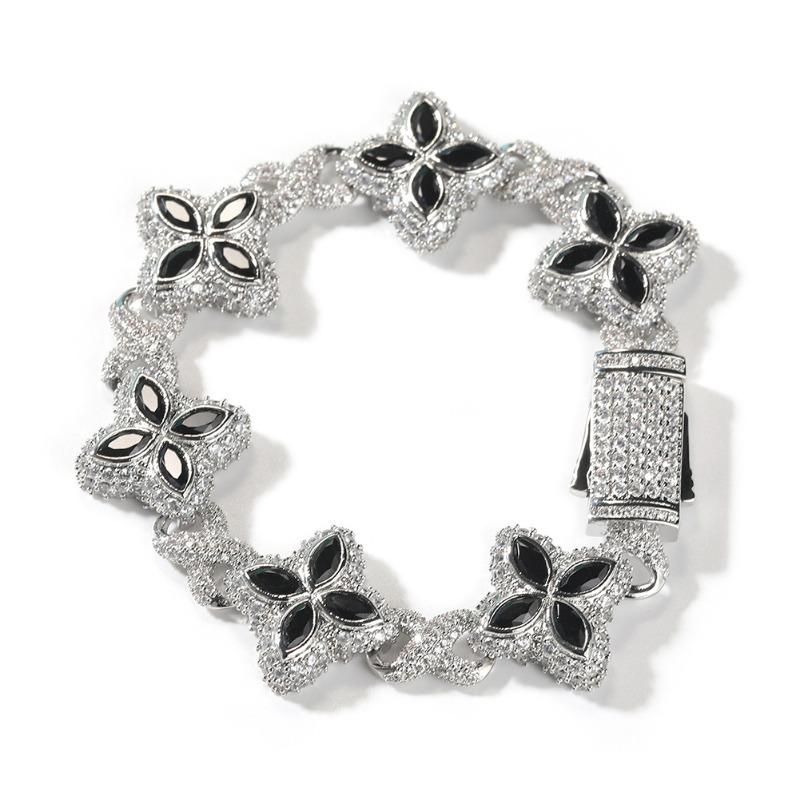 Hip-hop Rap Chain, Unlimited Four-leaf Clover Bracelet, Fashionable Cool Ruffian Handsome Premium 5A Zircon Color Necklace.