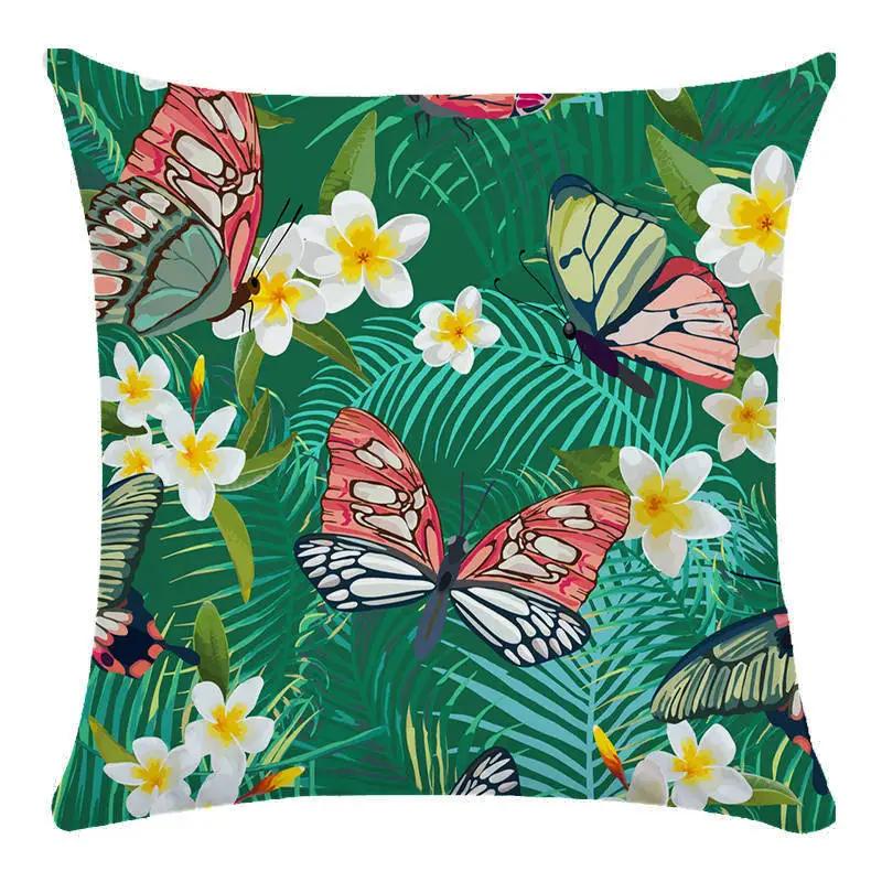 Green Leaf Flower Pillowcase Parrot Pattern Interior Home Pillow Suite Bedroom Sofa Bed Chair