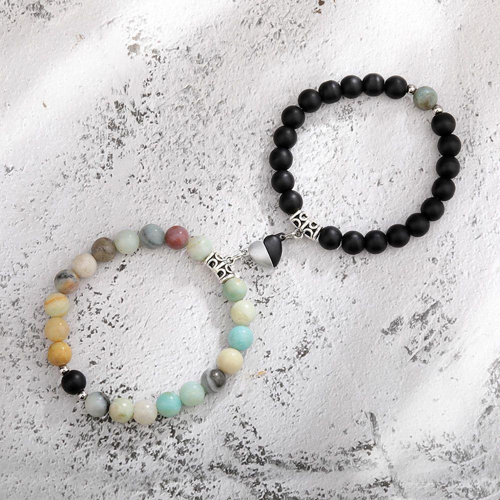 Zinc Zinc Alloy Love Heart Shape Fashion Accessories Couple Bracelet Stone Beaded Bracelet Magnet Wristband