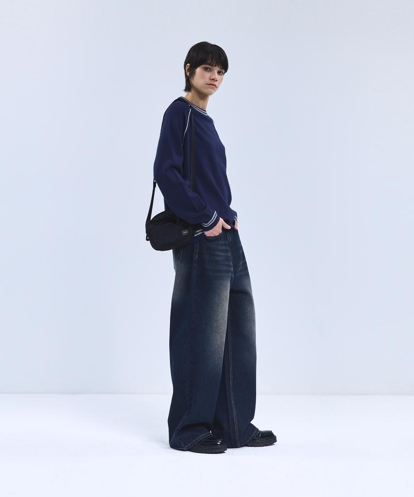 IRONYPORNO WHITELINE 86-Iroj361 Color Line Point Long Sleeve Knit Blue