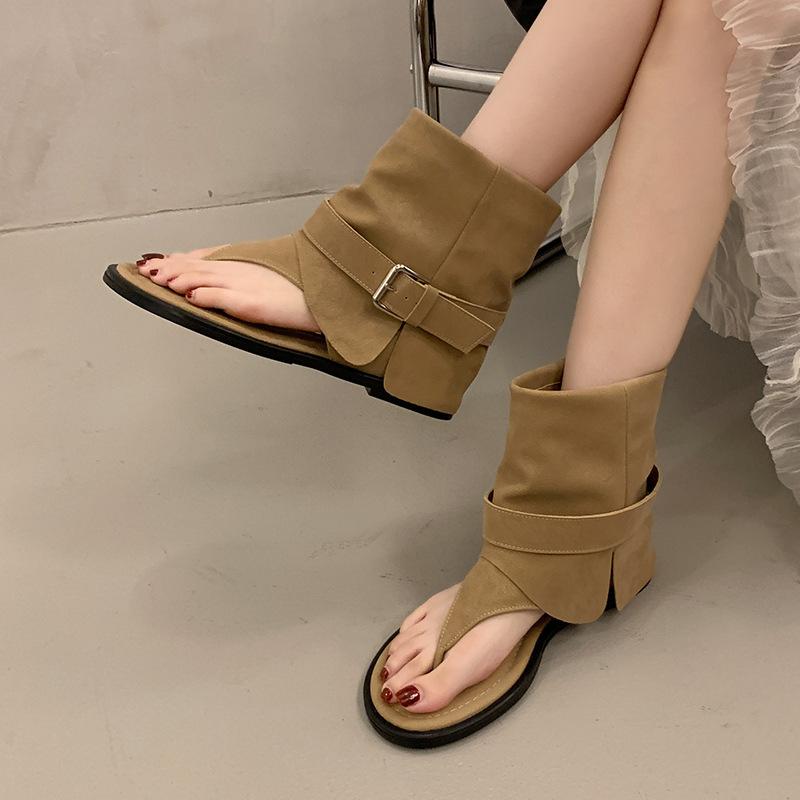 Fashion toe cool boots cover boots summer 2025 new soft leather fashion round head personalized round head Roman sandals
