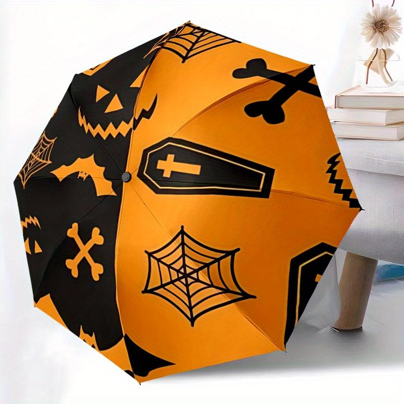 1 Stück Halloween Gruselig Automatisches Öffnen 8-Rippen Winddichter Regenschirm, Reise & Pendeln, Geeignet für Alle Jahreszeiten