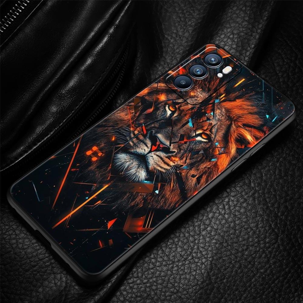 Cross Pattern Bicolor Lion Phone Case For Oppo A17 A31 A54 A57 A78 A79 A98 Find X5 X6 Reno 6 7 8 10 11 12 13 F Pro 5G Soft TPU