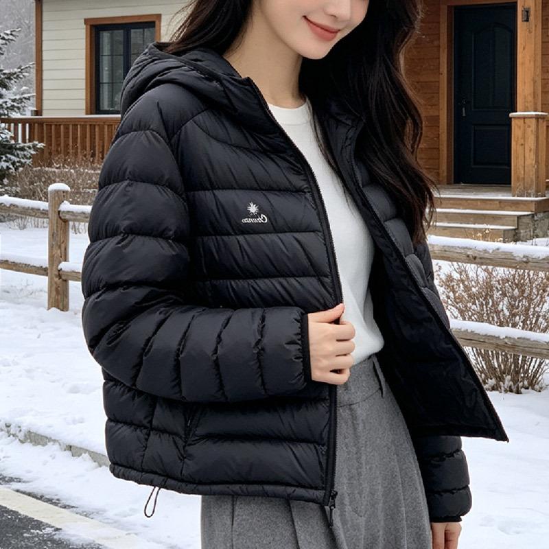 Rib down jacket women's new light and thin duck down annual short winter hooded women's coat