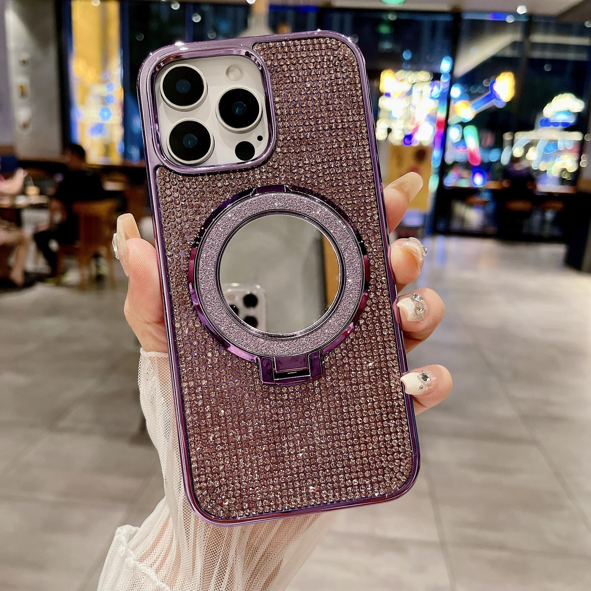 

Роскошный чехол для телефона с магнитной подставкой Водяной бриллиант , Подходит для IPhone16, чехол 15promax, защитный чехол S24ultra Samsung s24ultra фиолетовый