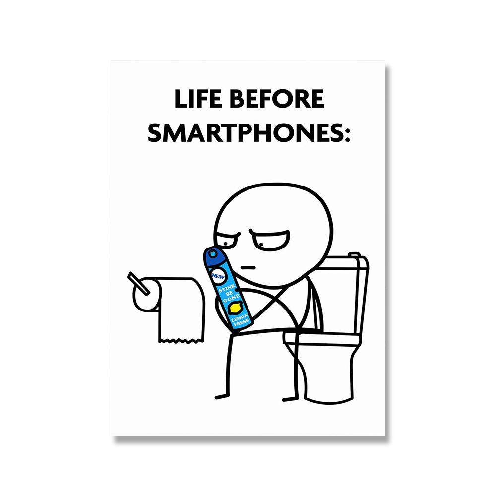 

Линия фигура забавный постер для ванной комнаты «Жизнь до смартфонов» Цитата Туалетная печать Картина Настенная художественная рулонная бумага для туалета Фотографии Декор 21x30cm No Framed