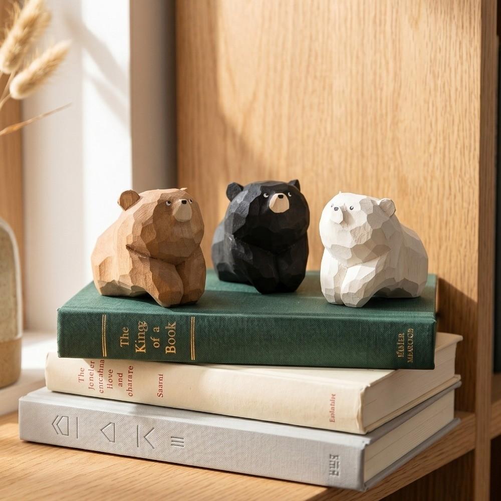 Cute Wooden Carving Ornament Decoration Mini Bear Statue Cuddly Wooden Bear Figurines  Gift