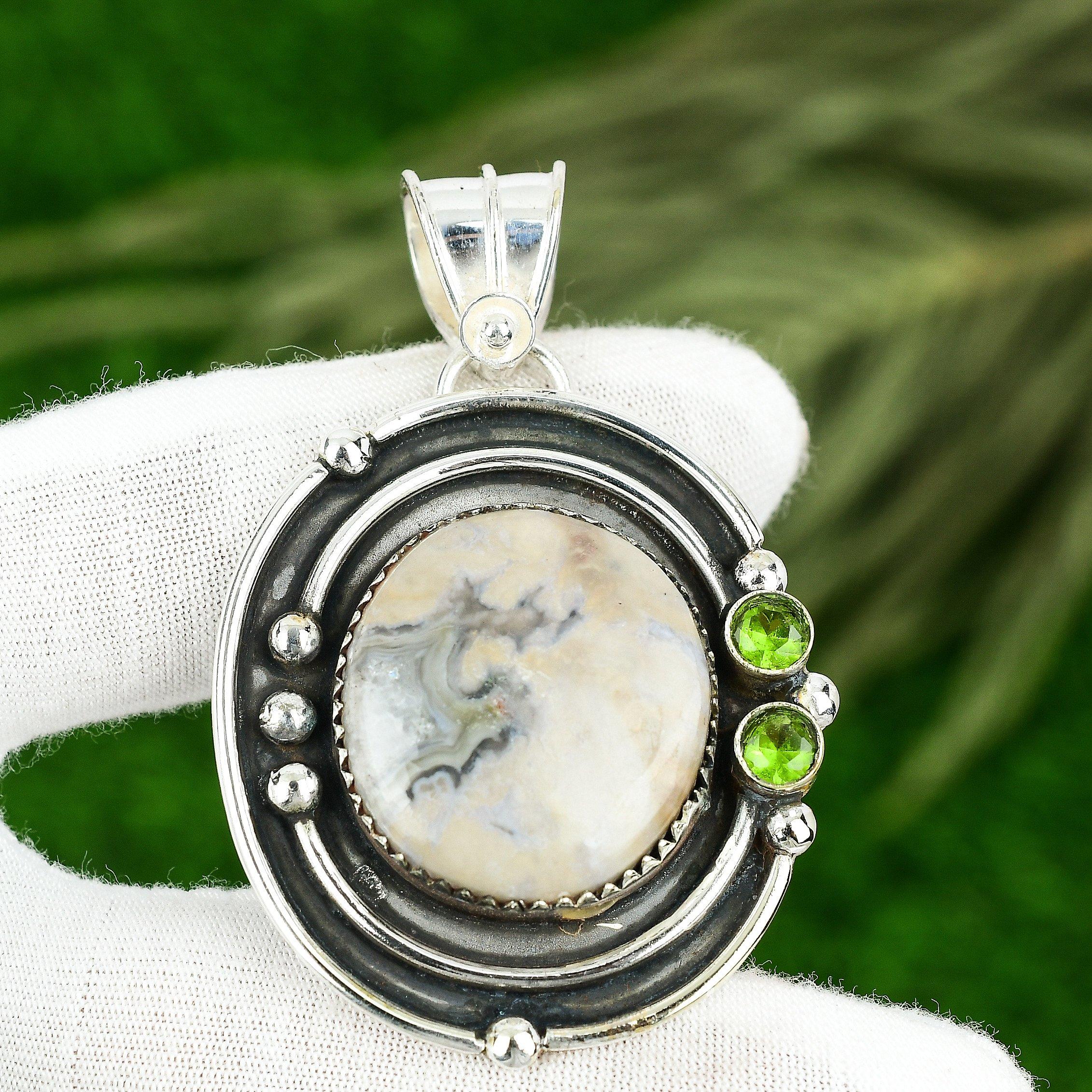 Mothers day Deal 925 Sterling Silver Porcelain Jasper Stone Peridot New Pendant