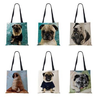 Dog  Women Shoulder Bag Shopper Canvas Casual Grocery Handbag Eco Reused Print Painting Vintage Large Capacity Tote Books Bag KTY