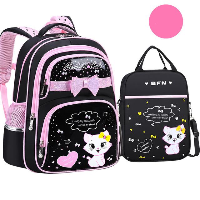 New Korean Primary PU leather School Bag 2020 Fashion Cute Girls With Cute Cat Orthopaedic Waterproof Backpack