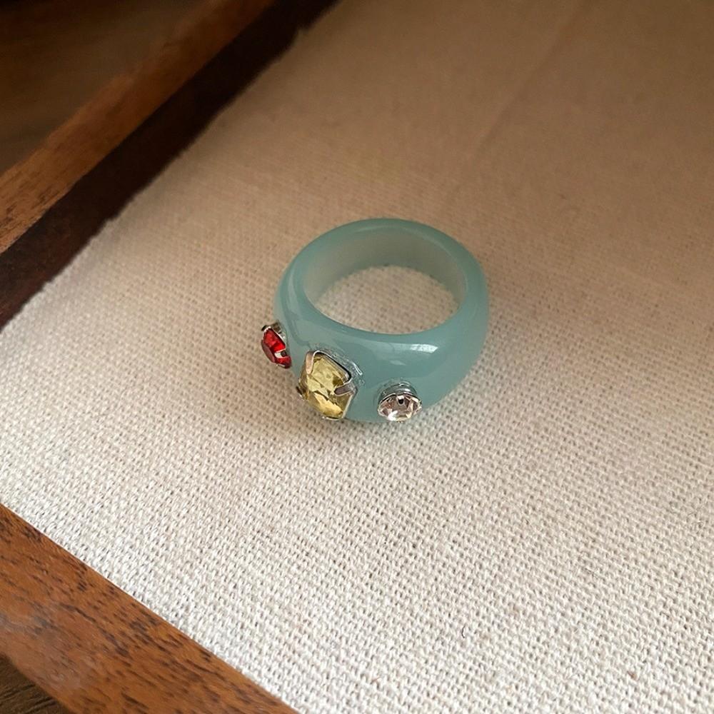 Bonbonfarbener Geometrischer Ring Koreanischer Stil Großer Schlichter Kuppelring Harz Strassring Schmuck Geschenke