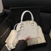 Elegant Leather Mini Shell Bag For Women Double Zipper Handbag With Adjustable Strap Casual Daily Shoulder Bag For Commute Date