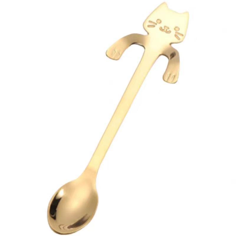 Stainless Steel Cute Cat Hanging Spoons Smooth Edge Lovely Design Fit For Coffee Tea Dessert Home Use