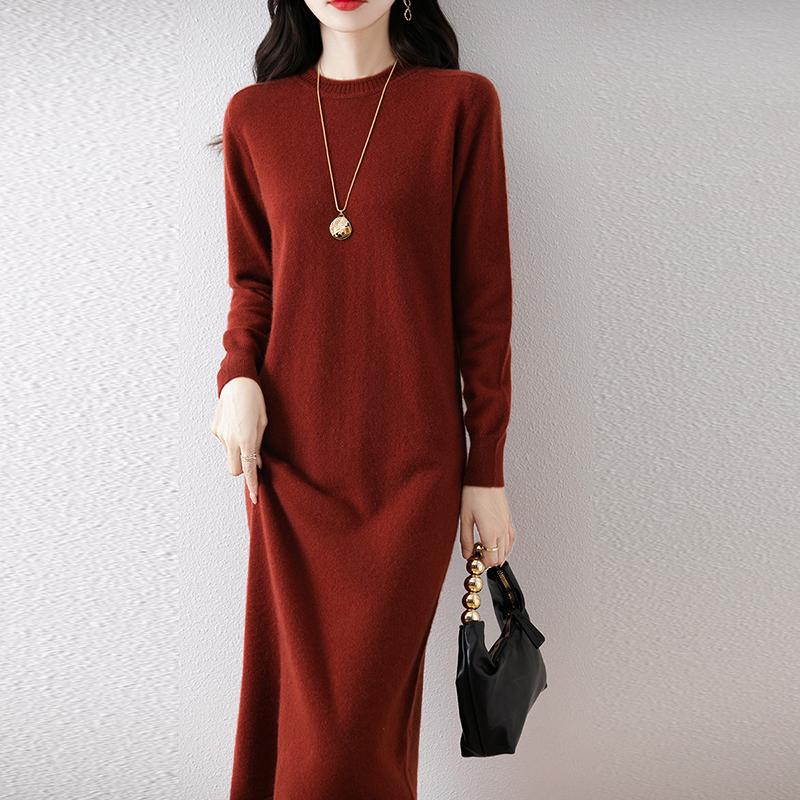 Damen Pulloverkleid 100% Wolle MODERN NEW SAGA O-Ausschnitt Strick Langer Pullover Winterpullover Wolle Langes Kleid Weiblich