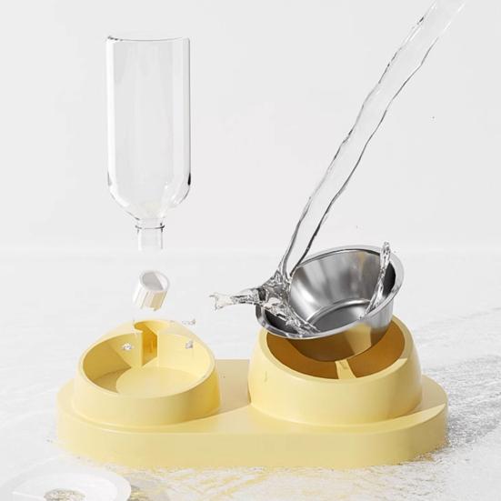 Pet Feeder 2 in 1 Ciotola per l'alimentazione degli animali domestici, Distributore automatico di acqua per cani e gatti con ciotole in acciaio inossidabile rimovibili Forniture per animali domestici