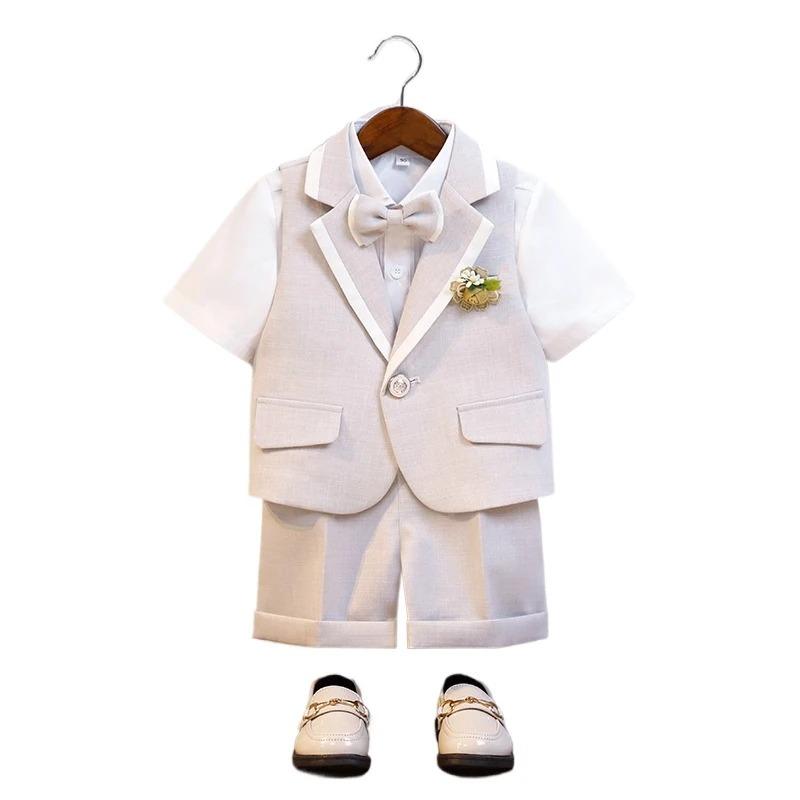 Boy Summer Vest Dress Suit Children's Host Piano Performance Photography Birthday Party Costume Kids Waistcoat Shorts Outfit