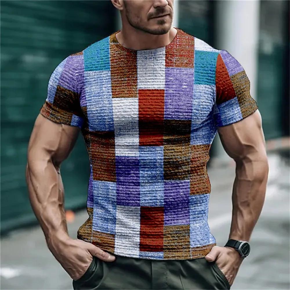 Fashion Simple Striped Plaid Summer Men's Short Sleeve T-shirt Street Trend O Collar Loose Casual Tops Tees Size XXS-6XL