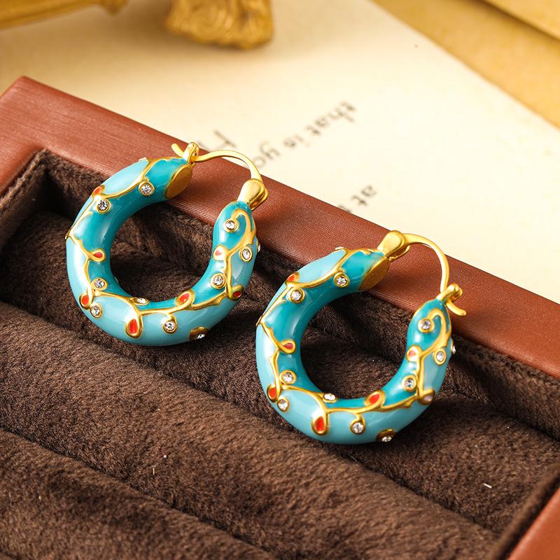 High-End Retro Enamel Zircon Earrings - Unique European & American Style