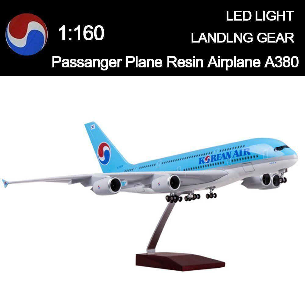 

Модель самолета A380 со светом 47 см Airbus 380 Air Korean Литой самолет Авиационные энтузиасты Смола Самолет Украшение дома NO LED