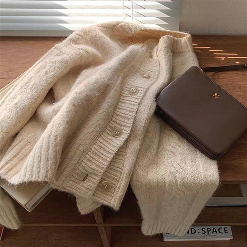 Soft Waxy Velvet Thick Needle Flower Single-breasted New Knitted Retro Cardigan Sweater Women's Jacket 6336#