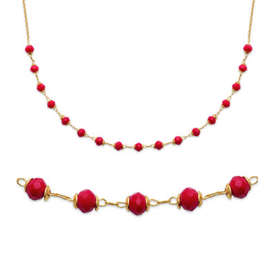 [R5824] - Golden Red 'Boho' Gold Plated Necklace (marbles) - 45cm - 4mm
