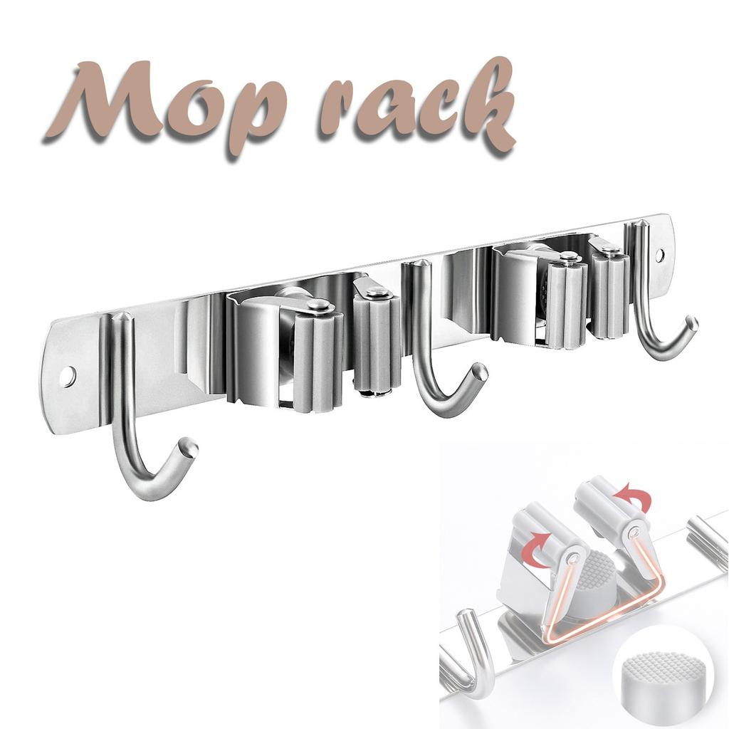 Wall Mounted Mop Rack (2 Racks And 3 Hooks) Stainless Steel Mop Rack Receive 2ML