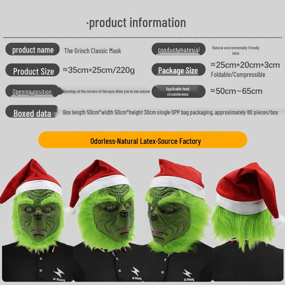 Grinch Masquerade Mask and Gloves Set for Christmas Performances