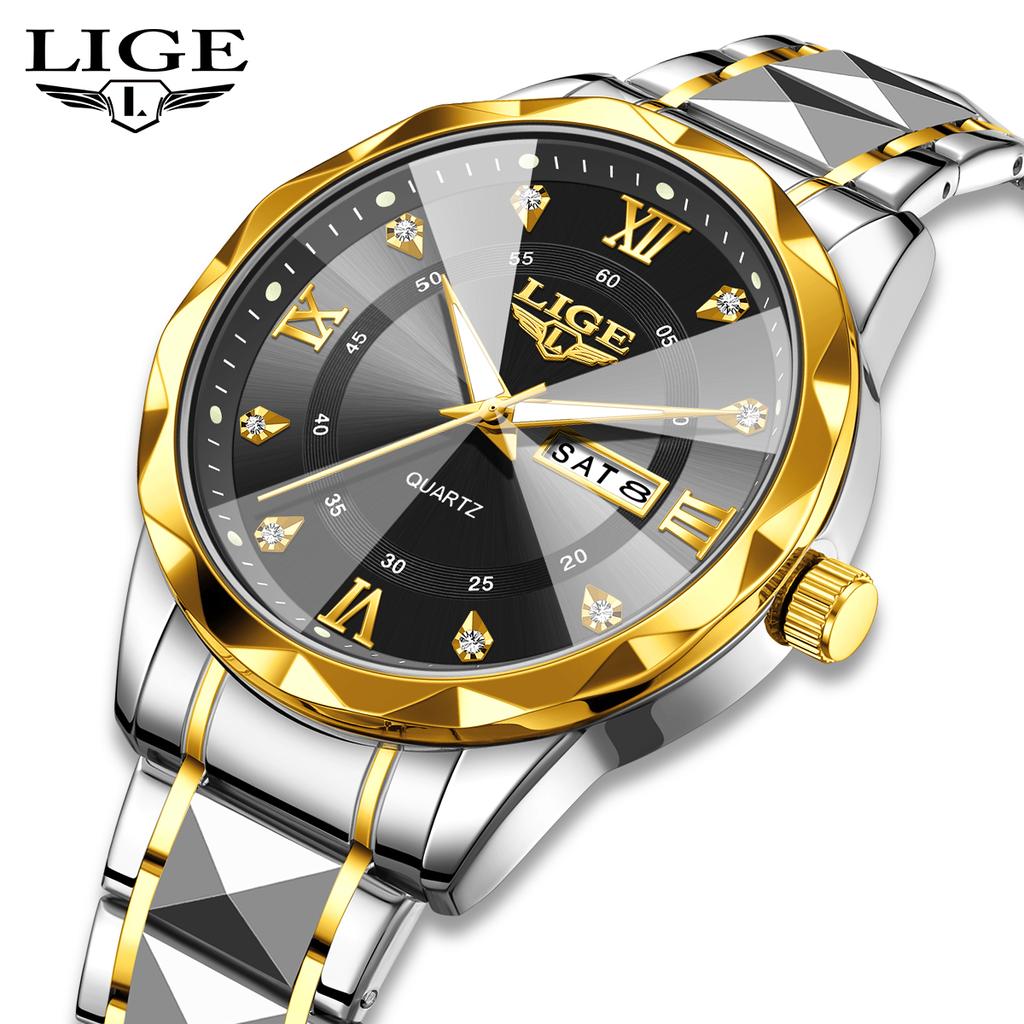 LIGE Top Brand Luxury Man Wristwatch Waterproof Luminous Date Week Men Watches Stainless Steel Quartz Men's Watch Male Clock