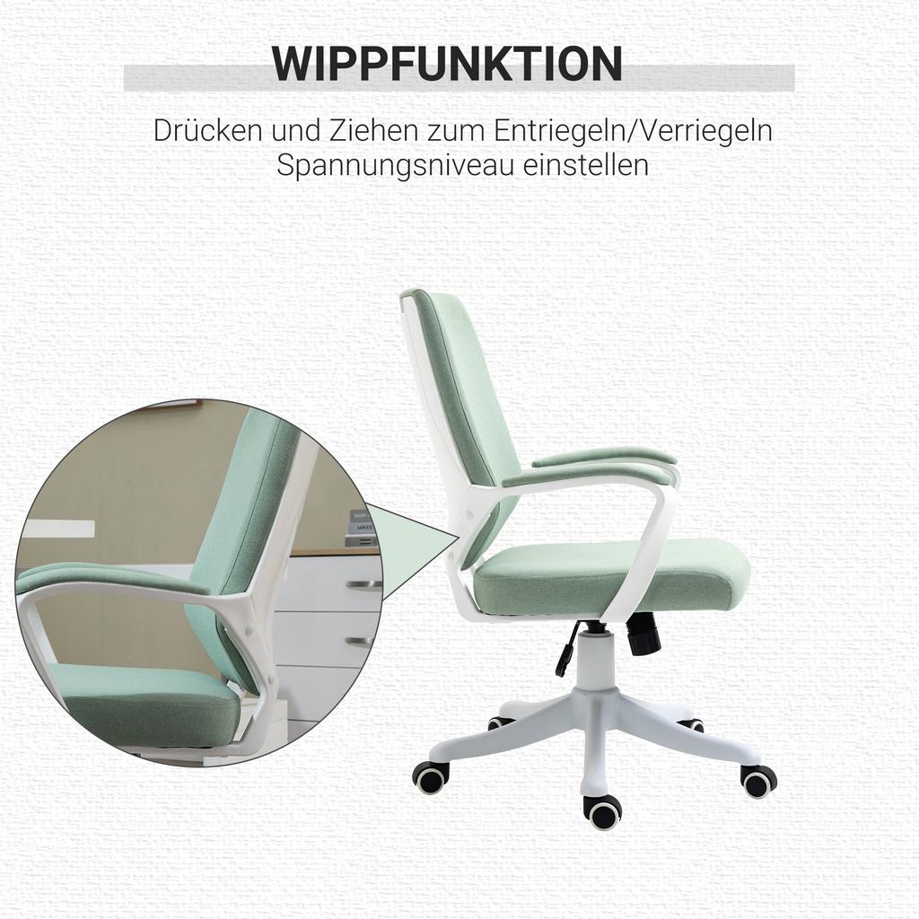 Sedia da Ufficio Ergonomica da Scrivania con Braccioli, Sedia Girevole Regolabile in Altezza con Funzione di Inclinazione, Aspetto Lino, Sedia da Computer Imbottita, Verde+Bianco