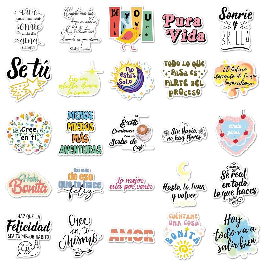 50 Personalized Motivational Spanish Stickers: Colorful Slogans for Cups, Laptops & More