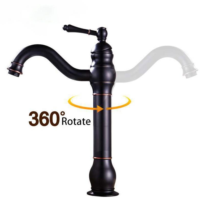 Antique Basin Faucet Brass Single Handle 360 Rotation Deck Mounted Bathroom Basin Faucet Hot Cold Mixer Tap Vessel Sink Crane