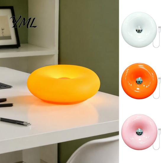 Modern Home Atmosphere Light Donut Night Light, Wireless Rechargeable 2-in-1 Table Lamp with Touch Dimmer, Small Space Lighting Warm Orange Glow Wall