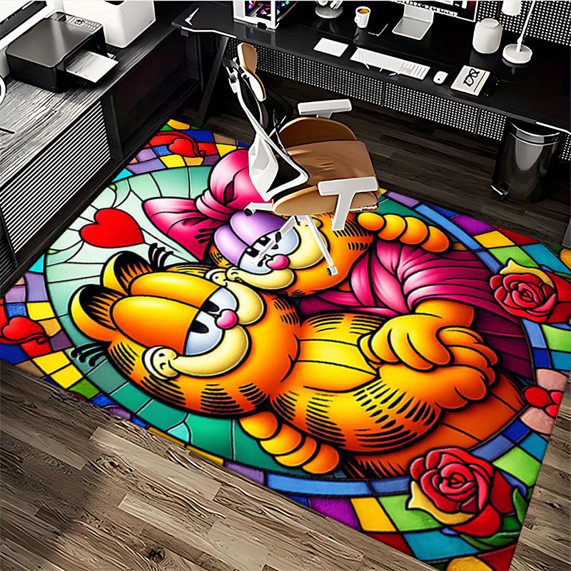 1 Stück Garfield & Odie Buntglas Stuhlmatte, Rutschfeste Teppichmatte für Bürostühle, Festliches Geschenk, Alle Jahreszeiten, Geeignet für Heimdekoration, Wohnzimmer, Bett
