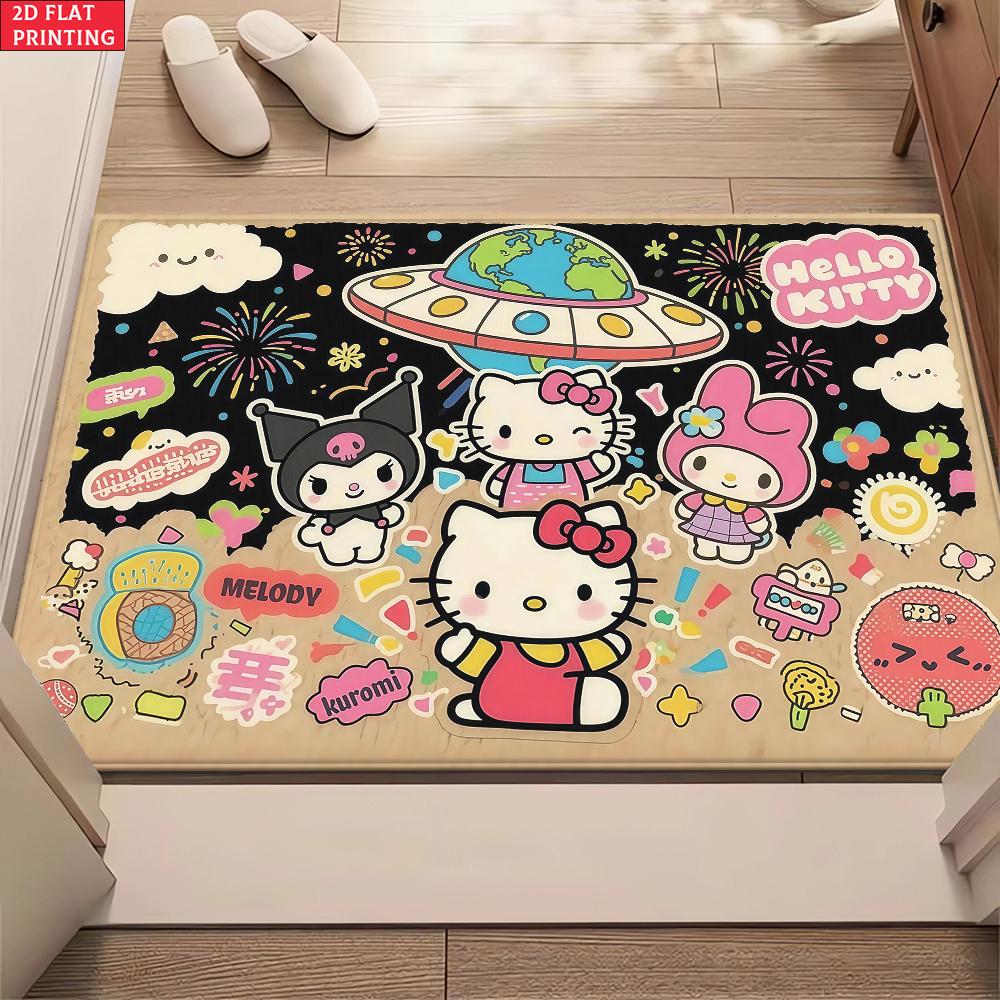 Cute Kawaii Cartoon Characters Doormat, Space UFO Themed Non-slip Floor Mat, Bathroom Entry Rug for Kids Room Home Decor