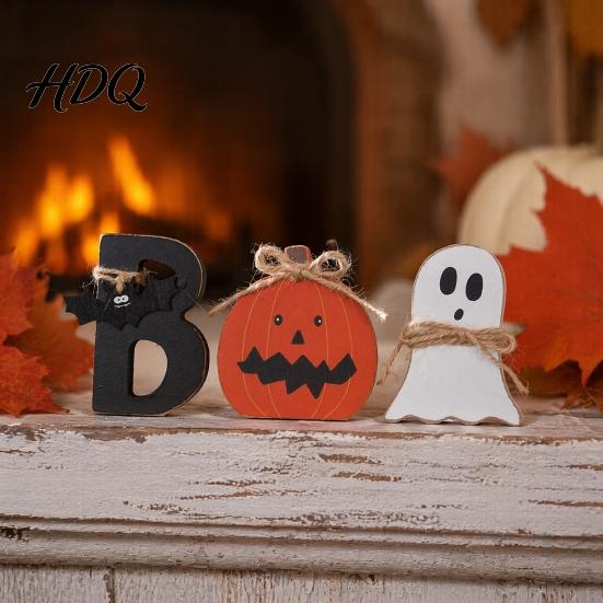 Piccoli Decori Pipistrello 3 Pezzi Decorazione Tavolo Interno di Halloween, Cartello di Legno Fantasma Carino con Corda di Juta, Ornamenti Rustici Farmhouse Blocco BOO