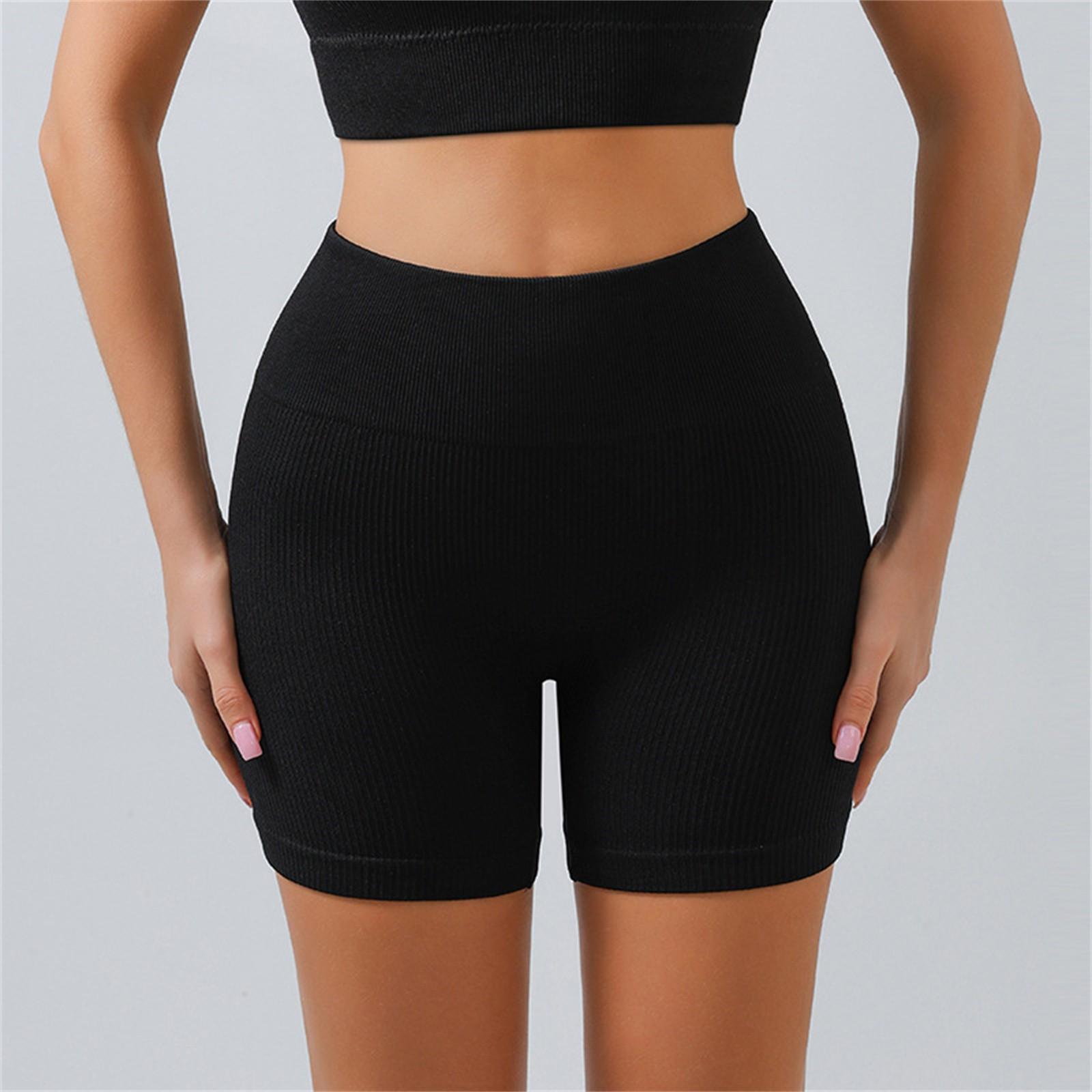 

Женские спортивные шорты для фитнеса, персиковые шорты на бедрах, с высокой талией, эластичные колготки для йоги S чёрный