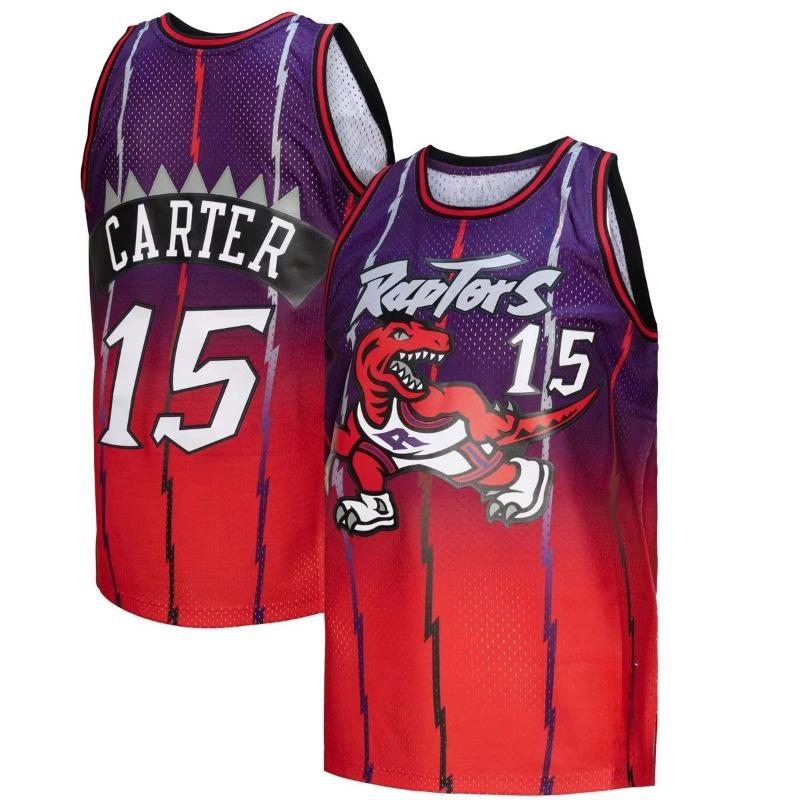 2027 Gorąca Wyprzedaż Retro Carter 15 Raptors Fioletowy Błyskawica Nadruk Koszulka Streetwear Fan Koszykówka Podkoszulek Rodzinne Dopasowanie