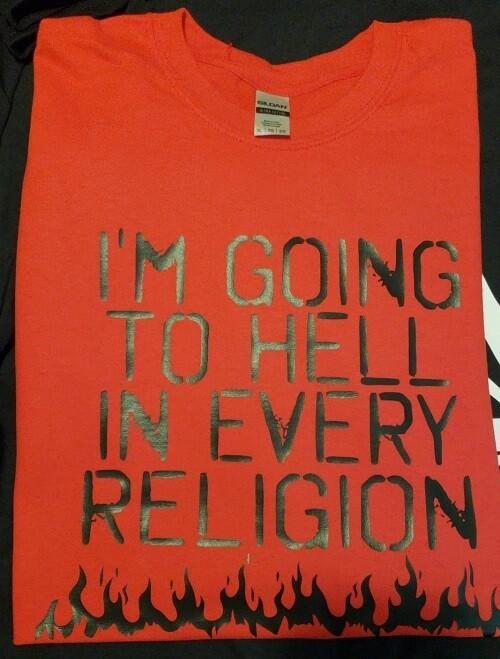 I'm Going To Hell In Every Religion Fire Flames T Shirt Tee Unisex Red